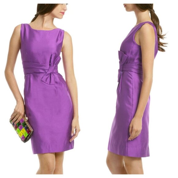Kate Spade Mademoiselle Purple Silk Blend Bow Accent Sheath Dress Cocktail Sz 8 - Picture 1 of 16